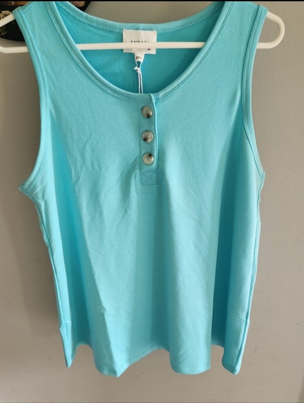 ANDREE BY UNIT Sleeveless Henley Tank Top - Aqua Blue